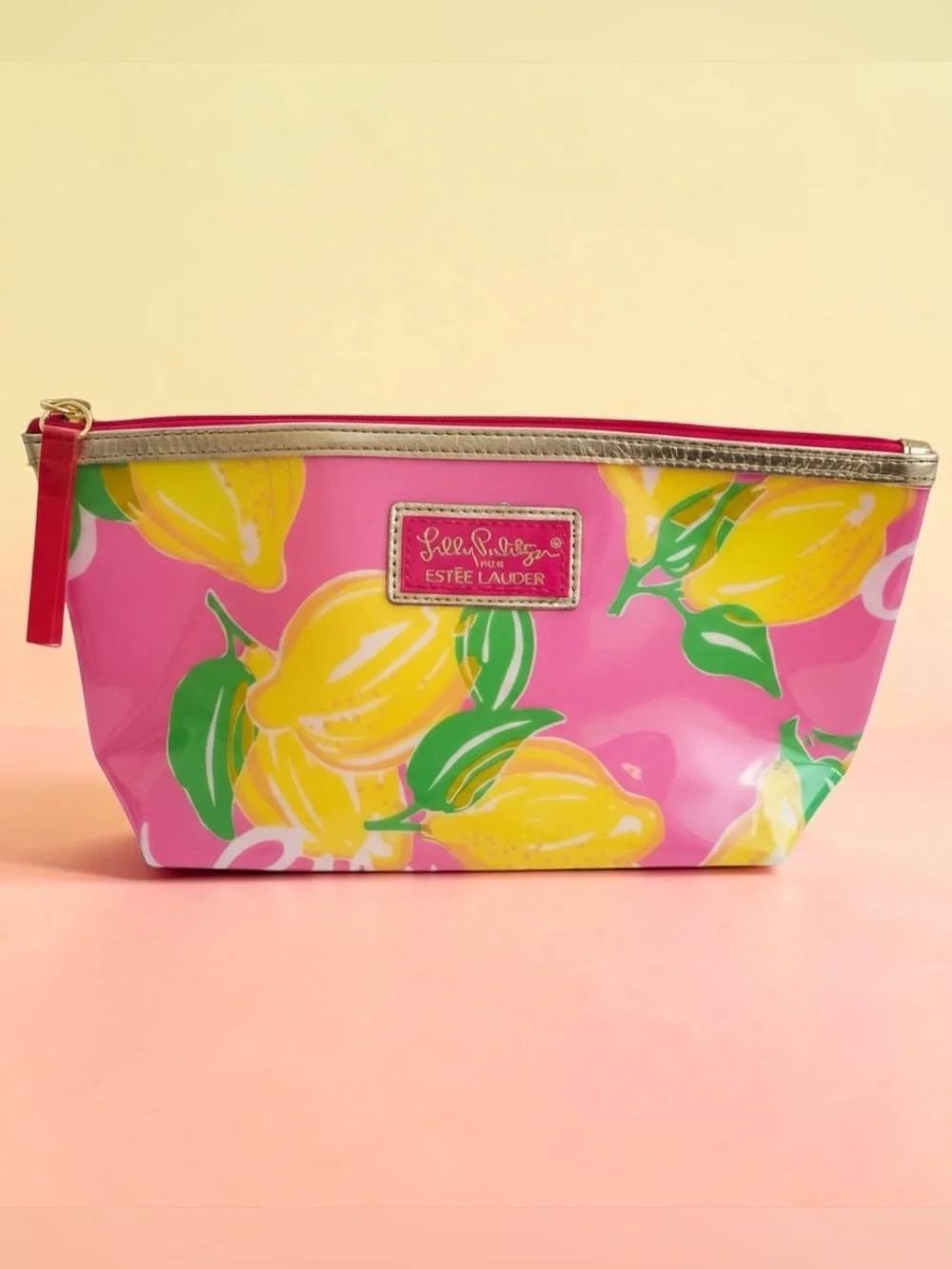 Lilly Pulitzer Pink & Yellow Lemon Print Cosmetic Makeup Bag Pouch